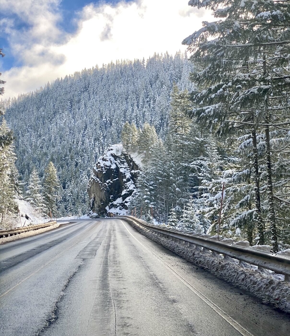 Snowy forest road